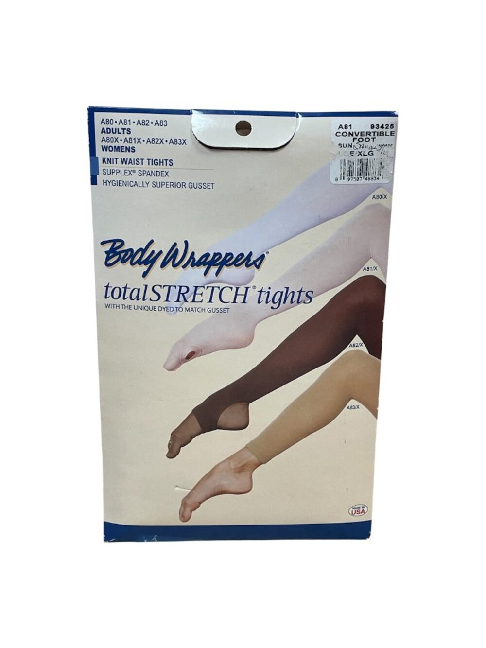 Body Wrappers Adults A81 Total Stretch Tights LGE/XL Sun Convertible Foot
